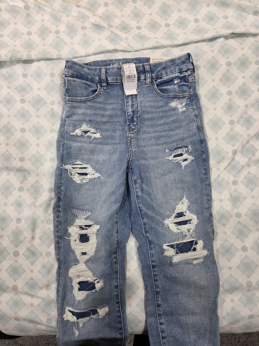 American Eagle Outfitters Light Blue Distressed Women's  Curvy Jegging